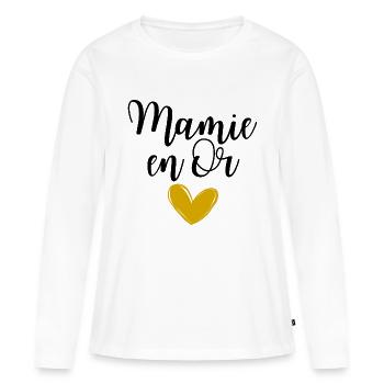 Mamie en Or idée cadeau pour grand mère - T-shirt manches longues Premium bio Femme - blanc - Devant - Julia (174cm)