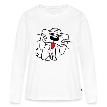 chien assis drôle mignon tirer la langue bande dessinée - T-shirt manches longues Premium bio Femme - blanc - Devant - Julia (174cm)