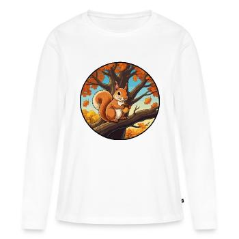 Eichhörnchen mit einer Eichel im Baum - Frauen Premium Bio Langarmshirt - Weiß - Vorne - Julia (174cm)