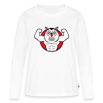 Eule Bodybuilder Muskeln Bizeps Posen Gym Rat Cool - Frauen Premium Bio Langarmshirt - Weiß - Vorne - Julia (174cm)