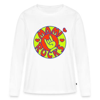 mami rocks (cercle, 3c) - T-shirt manches longues Premium bio Femme - blanc - Devant - Julia (174cm)