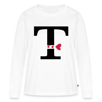 Capital lettre T avec des coeurs - T-shirt manches longues Premium bio Femme - blanc - Devant - Julia (174cm)