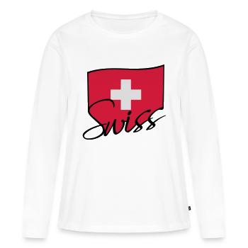 Swiss Flag Logo - T-shirt manches longues Premium bio Femme - blanc - Devant - Julia (174cm)