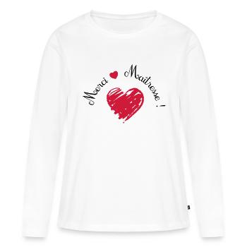 merci maîtresse coeur cadeau de fin d'année - T-shirt manches longues Premium bio Femme - blanc - Devant - Julia (174cm)