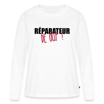 réparateur / réparation / réparer / bricolage - T-shirt manches longues Premium bio Femme - blanc - Devant - Julia (174cm)