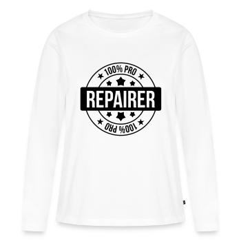 réparateur / réparation / réparer / bricolage - T-shirt manches longues Premium bio Femme - blanc - Devant - Julia (174cm)