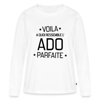 adolescent / enfant / ado / adolescente - T-shirt manches longues Premium bio Femme - blanc - Devant - Julia (174cm)