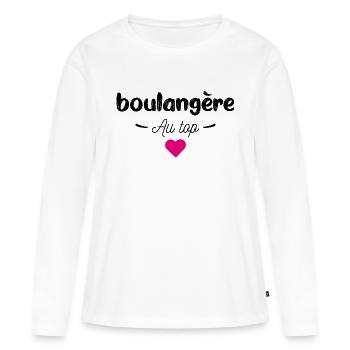Boulangère au top - T-shirt manches longues Premium bio Femme - blanc - Devant - Julia (174cm)