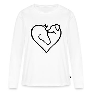 Cœur de cheval avec chien - changement de couleur - T-shirt manches longues Premium bio Femme - blanc - Devant - Julia (174cm)