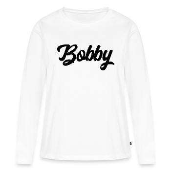 Bobby Custom Text Nom d’anniversaire - T-shirt manches longues Premium bio Femme - blanc - Devant - Julia (174cm)