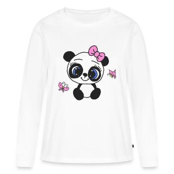 Weiblicher Panda mit Schmetterlingen - Frauen Premium Bio Langarmshirt - Weiß - Vorne - Julia (174cm)