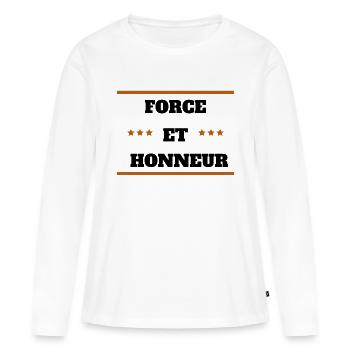FORCE ET HONNEUR - T-shirt manches longues Premium bio Femme - blanc - Devant - Julia (174cm)