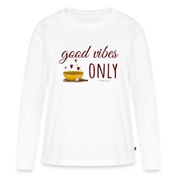 Coque sonore - Adage « Good Vibes only » - T-shirt manches longues Premium bio Femme - blanc - Devant - Julia (174cm)