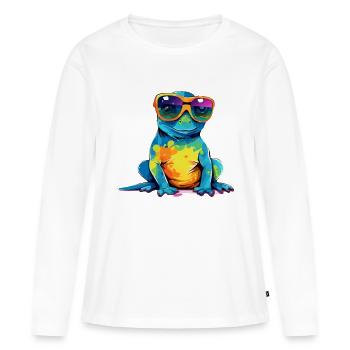 Lila la salamandre à lunettes - T-shirt manches longues Premium bio Femme - blanc - Devant - Julia (174cm)