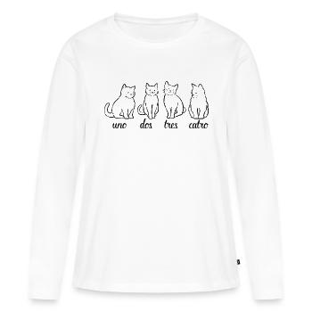 Uno dos Tres Catro Fun Cat Spanische Katzen Design - Frauen Premium Bio Langarmshirt - Weiß - Vorne - Julia (174cm)
