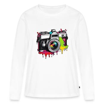 Appareil photo / Photo / Photo / Image / Enregistrement - T-shirt manches longues Premium bio Femme - blanc - Devant - Julia (174cm)