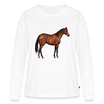 Serafina - cheval brun, debout - T-shirt manches longues Premium bio Femme - blanc - Devant - Julia (174cm)