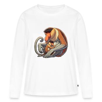Trompe singe mère et enfant - T-shirt manches longues Premium bio Femme - blanc - Devant - Julia (174cm)