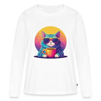 Cool Cat Coffee Vibes - Frauen Premium Bio Langarmshirt - Weiß - Vorne - Julia (174cm)