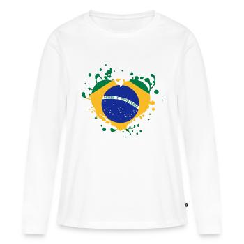 drapeau coeur bresil brasil jeux - T-shirt manches longues Premium bio Femme - blanc - Devant - Julia (174cm)