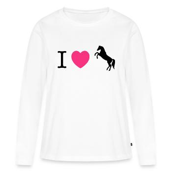 J'aime les chevaux - cheval sauvage - T-shirt manches longues Premium bio Femme - blanc - Devant - Julia (174cm)