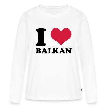 J'aime les Balkans - T-shirt manches longues Premium bio Femme - blanc - Devant - Julia (174cm)
