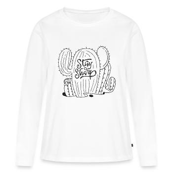 Stay Sharp | Cool Cactus Illustration Design - T-shirt manches longues Premium bio Femme - blanc - Devant - Julia (174cm)