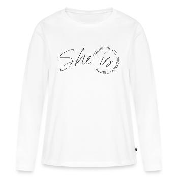 She is strong pretty brave perfect - T-shirt manches longues Premium bio Femme - blanc - Devant - Julia (174cm)