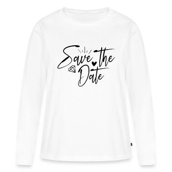 Réservez la date - T-shirt manches longues Premium bio Femme - blanc - Devant - Julia (174cm)