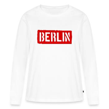 Berlin Slogan - Porte de Brandebourg - Alexanderplatz - T-shirt manches longues Premium bio Femme - blanc - Devant - Julia (174cm)
