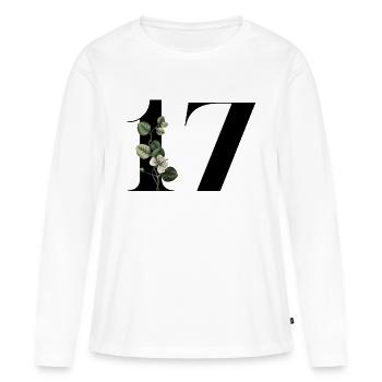 Numéro 17 floral vert -17e anniversaire floral - T-shirt manches longues Premium bio Femme - blanc - Devant - Julia (174cm)