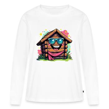 FUN HOLZ - Frauen Premium Bio Langarmshirt - Weiß - Vorne - Julia (174cm)