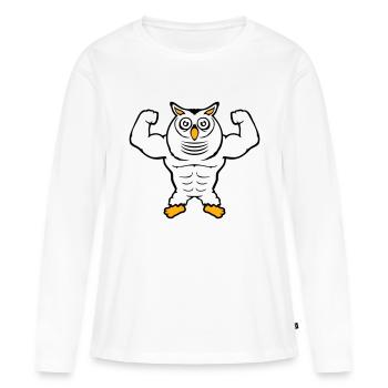 hibou bodybuilder muscles biceps poses gym rat cool - T-shirt manches longues Premium bio Femme - blanc - Devant - Julia (174cm)