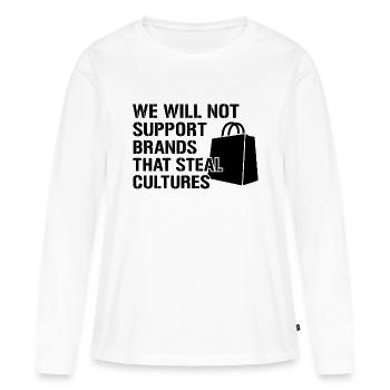 Nous ne soutiendrons pas les marques qui volent des cultures - T-shirt manches longues Premium bio Femme - blanc - Devant - Julia (174cm)