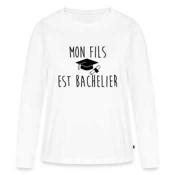 Mon fils est bachelier - T-shirt manches longues Premium bio Femme - blanc - Devant - Julia (174cm)