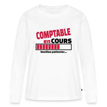 comptable en cours - T-shirt manches longues Premium bio Femme - blanc - Devant - Julia (174cm)