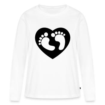 Pieds de bébé Coeur - T-shirt manches longues Premium bio Femme - blanc - Devant - Julia (174cm)