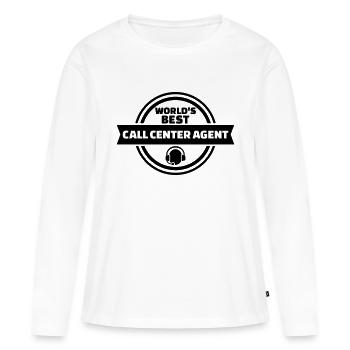 Call center agent - T-shirt manches longues Premium bio Femme - blanc - Devant - Julia (174cm)