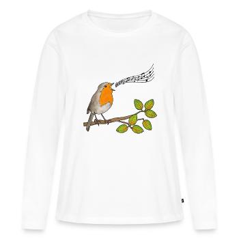 Robin chantant, notes de musique - T-shirt manches longues Premium bio Femme - blanc - Devant - Julia (174cm)