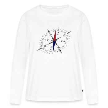 Boussole avec perspective et échelle noire - T-shirt manches longues Premium bio Femme - blanc - Devant - Julia (174cm)