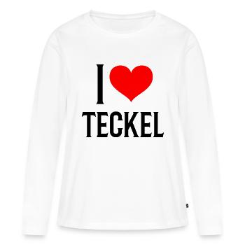 i heart teckel - j'aime mon teckel - T-shirt manches longues Premium bio Femme - blanc - Devant - Julia (174cm)