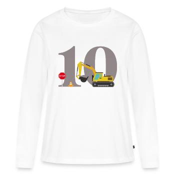 Bagger zum 10-jährigen Jubiläum - Frauen Premium Bio Langarmshirt - Weiß - Vorne - Julia (174cm)