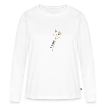 Mama text in elegant font on Flower Stem - Women's Premium Organic Long Sleeve Shirt - white - Front - Julia (174cm)
