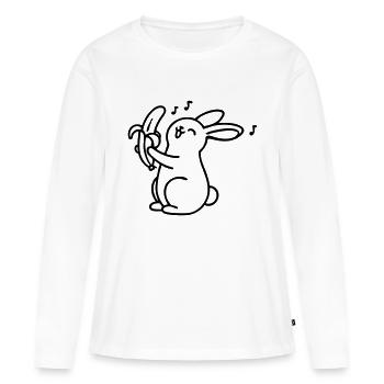 singender Hase mit Banane - Frauen Premium Bio Langarmshirt - Weiß - Vorne - Julia (174cm)