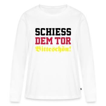 Schiess dem Tor, bitteschön! - Frauen Premium Bio Langarmshirt - Weiß - Vorne - Julia (174cm)