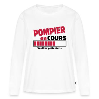 pompier en cours - T-shirt manches longues Premium bio Femme - blanc - Devant - Julia (174cm)
