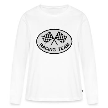 Racing Team, Drapeau à damiers - T-shirt manches longues Premium bio Femme - blanc - Devant - Julia (174cm)