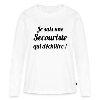 Secourisme / Secouriste / Secours / Secourir - T-shirt manches longues Premium bio Femme - blanc - Devant - Julia (174cm)