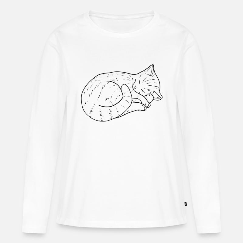 Katze Zeichnung - Frauen Premium Bio Langarmshirt - Weiß