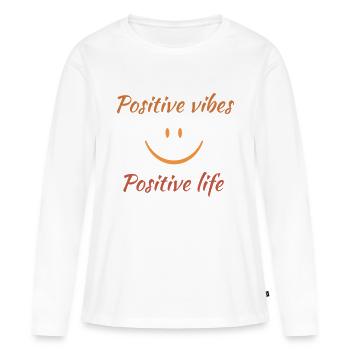 Des ondes positives. Une vie positive. - T-shirt manches longues Premium bio Femme - blanc - Devant - Julia (174cm)